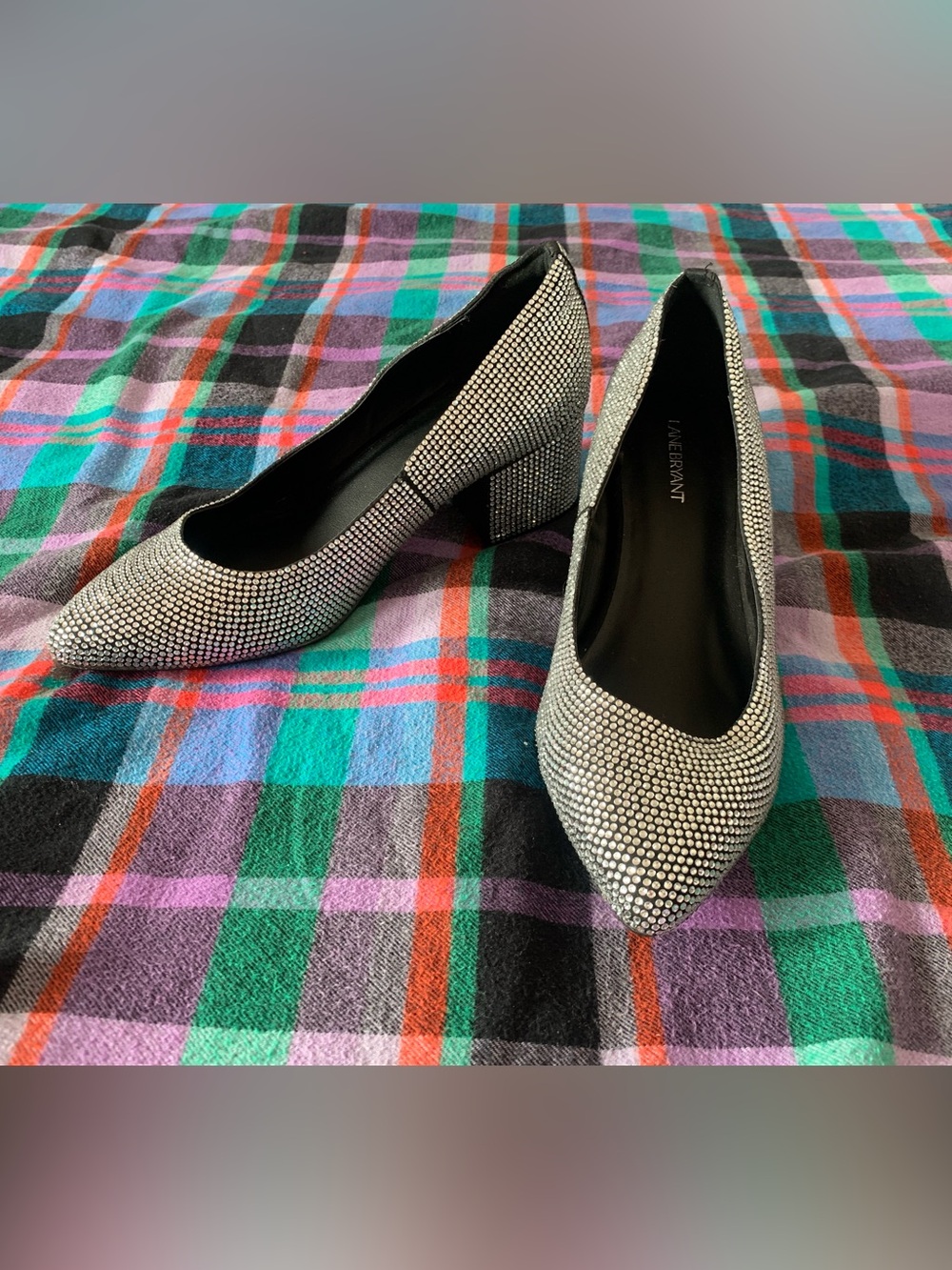 Lane Bryant Silver Crystal Embellished Block Heel Pumps